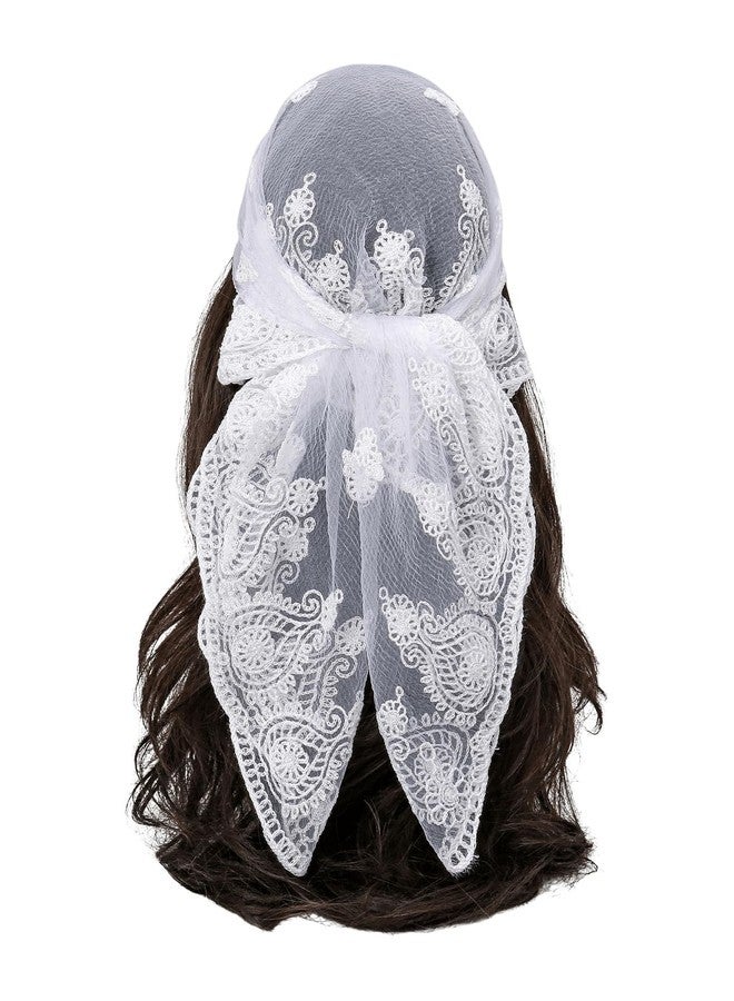 Floerns Women's Flower Embroidery Hair Scarf Headband Sheer Lace Hair Bandana White One-Size - Image 1